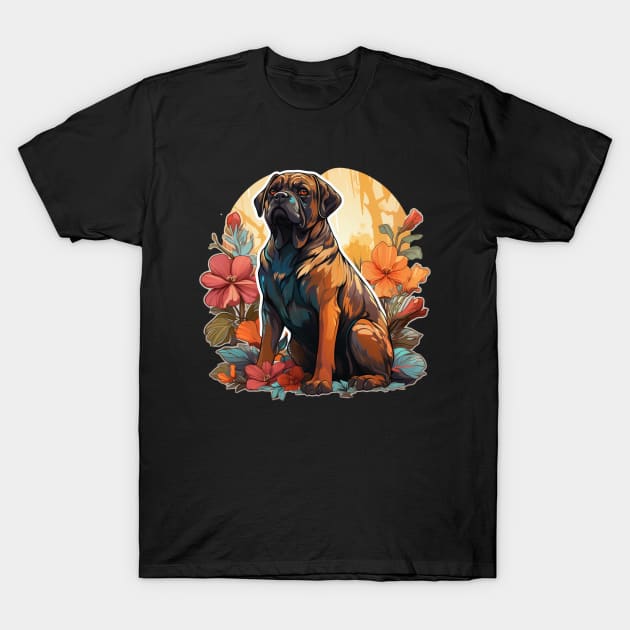 Bullmastiff Floral Cottagecore T-Shirt by Paul Walls